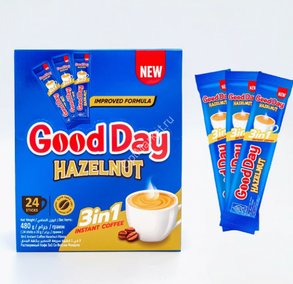 Кофе в пакетиках растворимый 3 в 1 Good Day Hazelnut 480 г